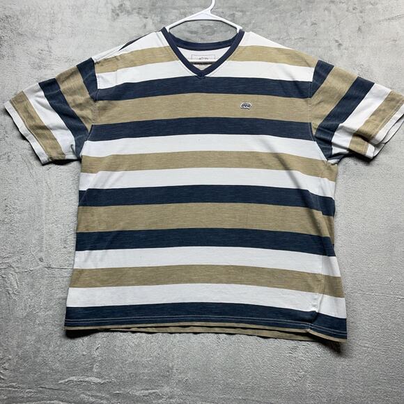 Vintage Y2K Ecko Unltd Shirt Mens Size 2XL Blue Tan Striped Short Sleeve - Picture 1 of 8